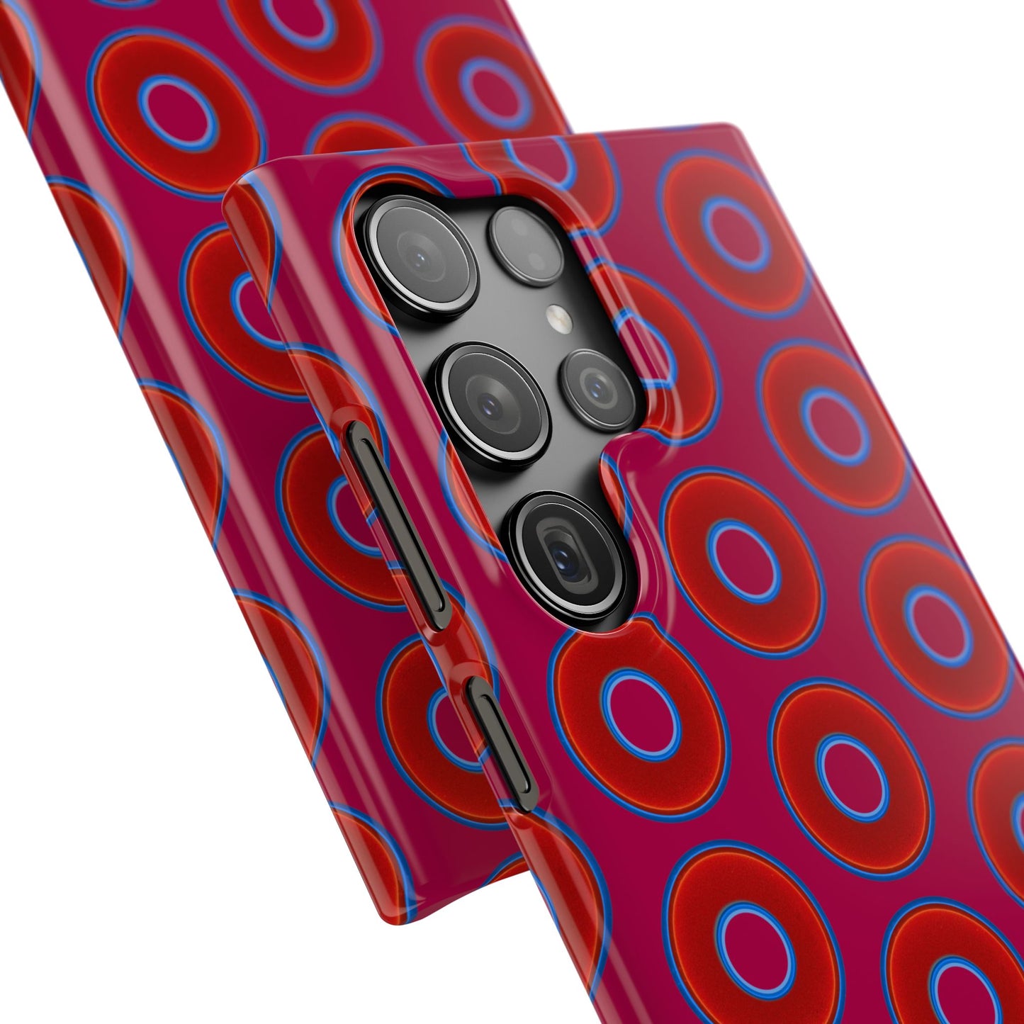 Lumpy Donut Snap Case - red vivid donut print w/dark magenta background