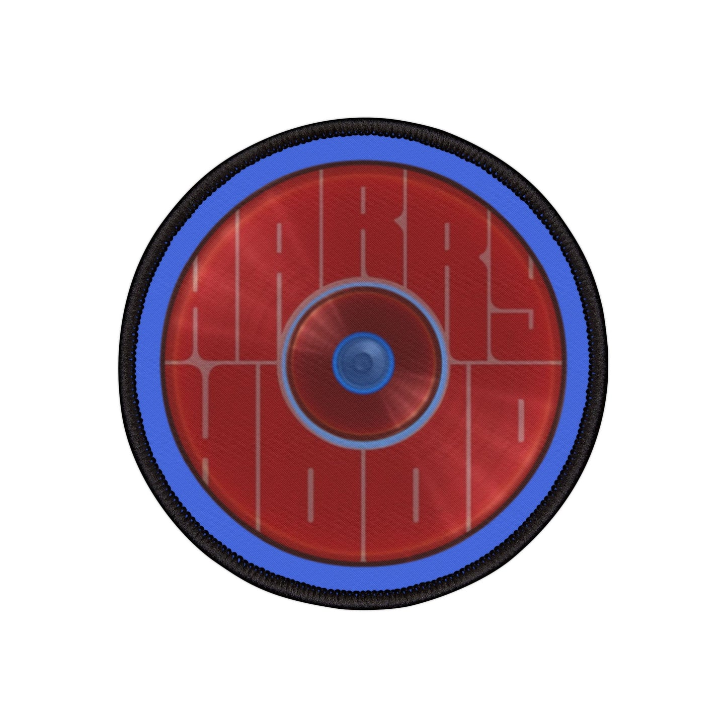 Iron-On Donut Patch - "Harry Hoodlum Donut Patch" - vivid red word donut - variant 4