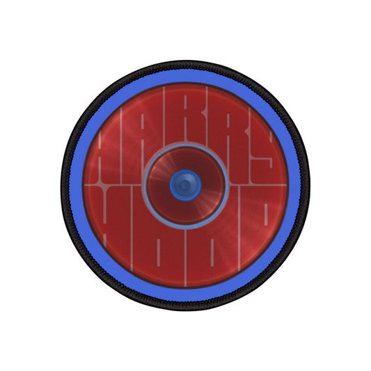 Iron-On Donut Patch - "Harry Hoodlum Donut Patch" - vivid red word donut - variant 4