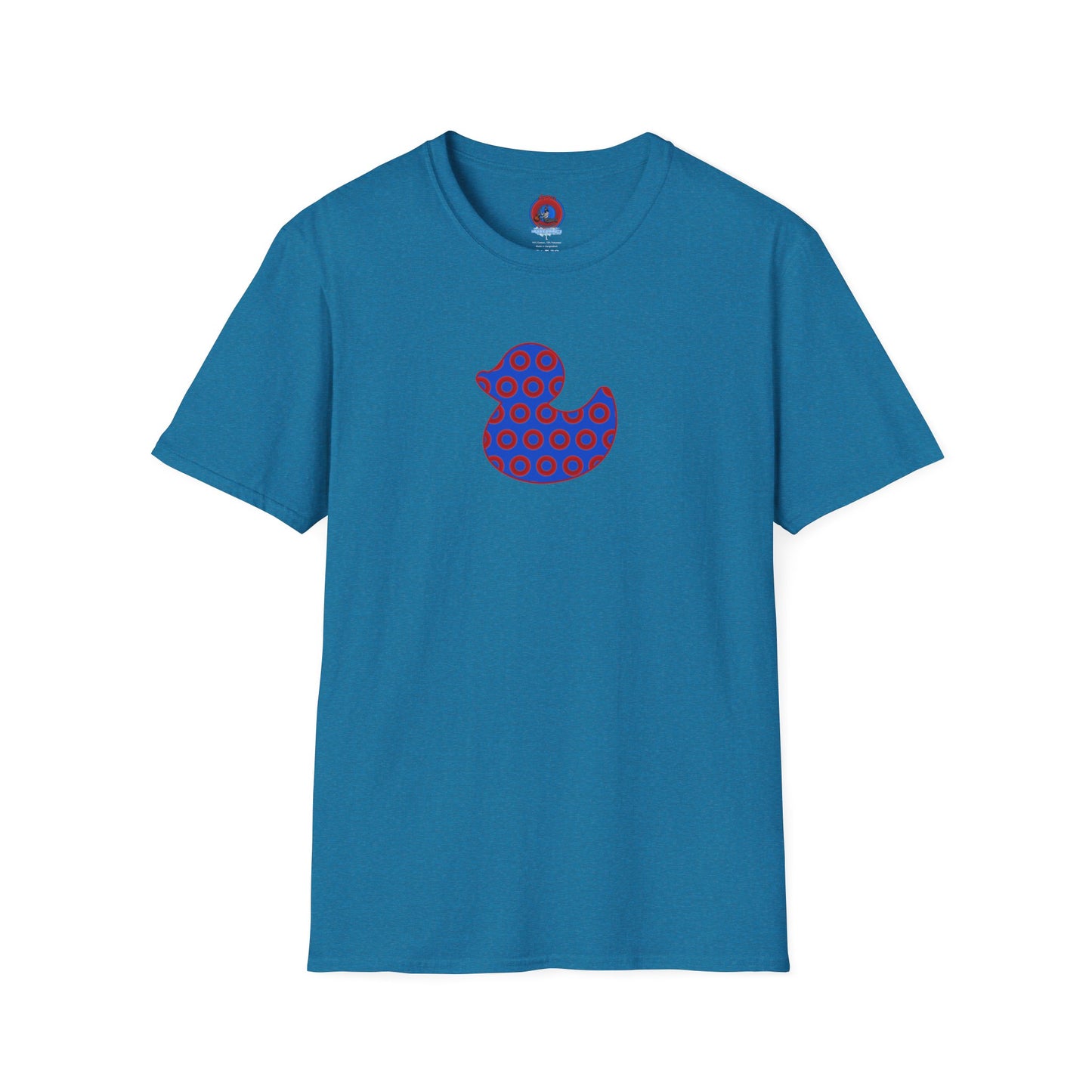 Classic Donut Tee - Unisex Soft-Style - "Rubber Ducky Bath Time Donut" - vivid red/blue donut pattern - variant 3