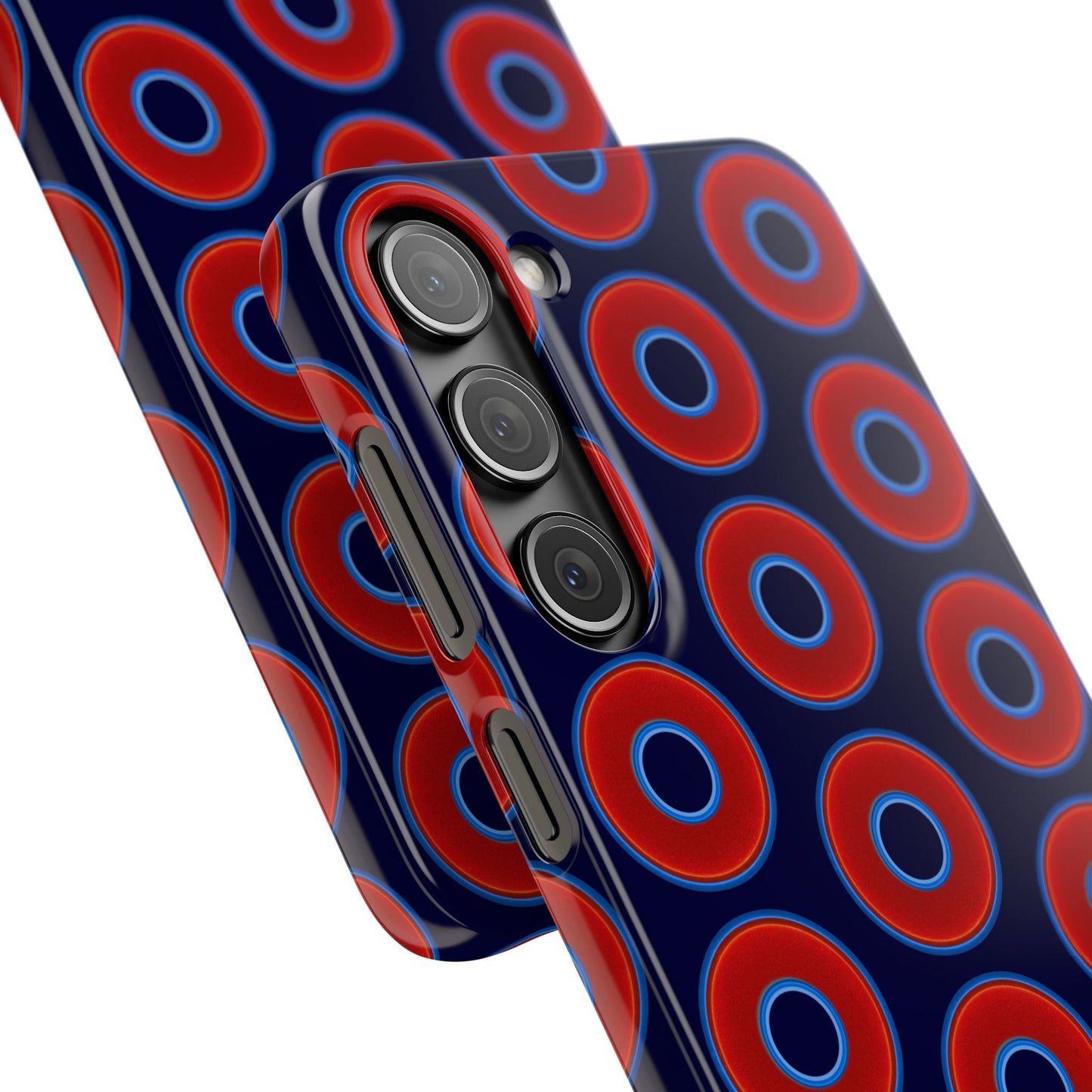 Lumpy Donut Snap Case - red vivid donut print w/midnight blue background