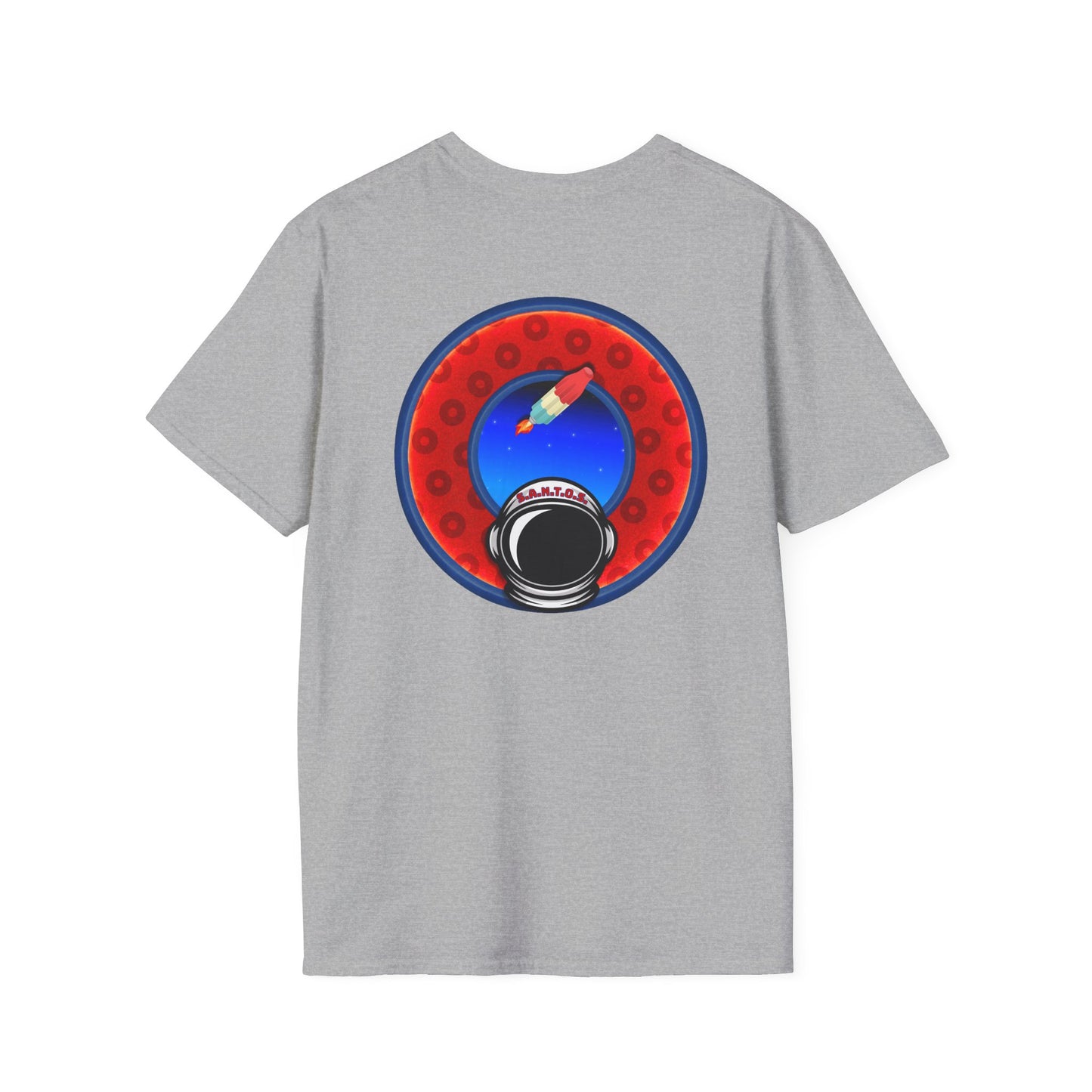 Classic Donut Tee - Unisex Soft-Style - "This is What Donuts Smell Like in Space - YEMSG Donut" - red/blue widemouthed paradox donut