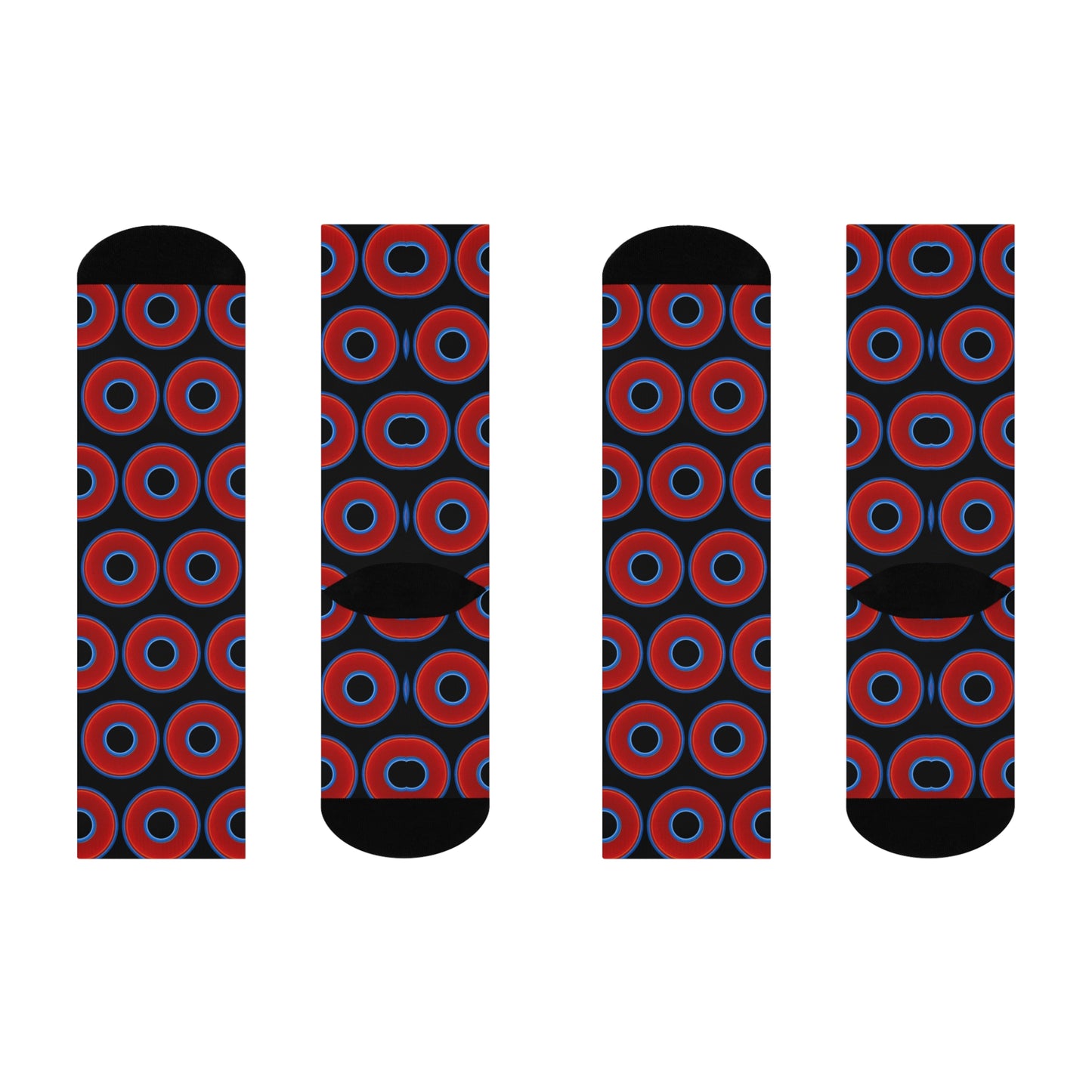 Lumpy Sox - cushioned crew - vivid red donut print w/black background