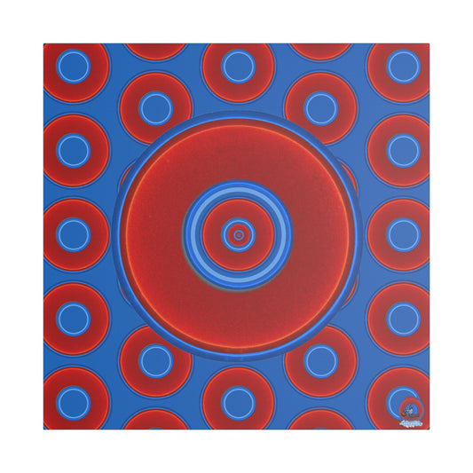 GIANT Donuts - Canvas [36" x 36"] - "Tube Donut" - vivid red donut / vivid red donut print / dark royal blue background