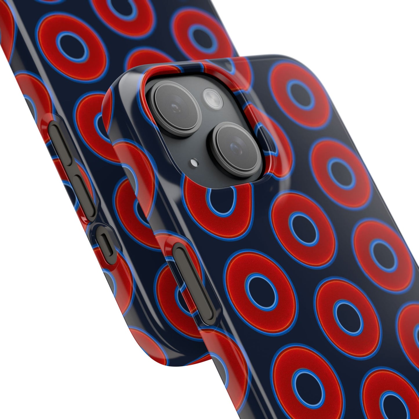 Lumpy Donut Snap Case - red vivid donut print w/midnight teal blue background