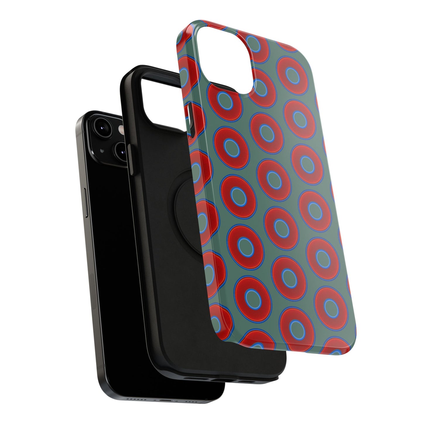 Impact-Resistant Lumpy Donut Case - red vivid donut print w/Fenway green background