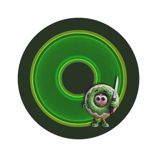 Round Room - 5 ft x 5 ft Lumpy Donut Rug - "My Phriend the Donut Rug" - vivid green donut w/deep forest green background - variant 4