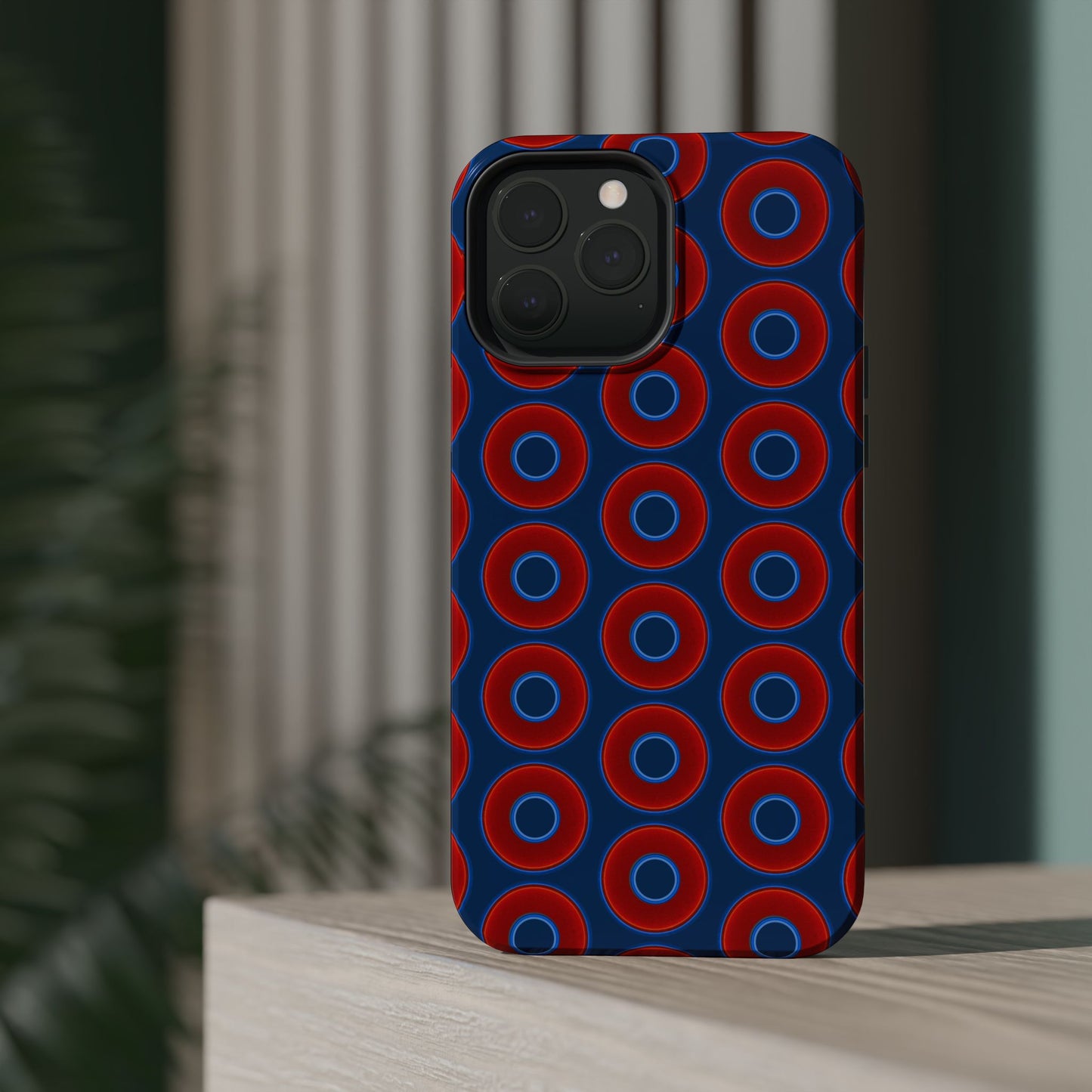 Magnetic Tough Donut Case - red vivid donut print w/Atlantic navy blue background
