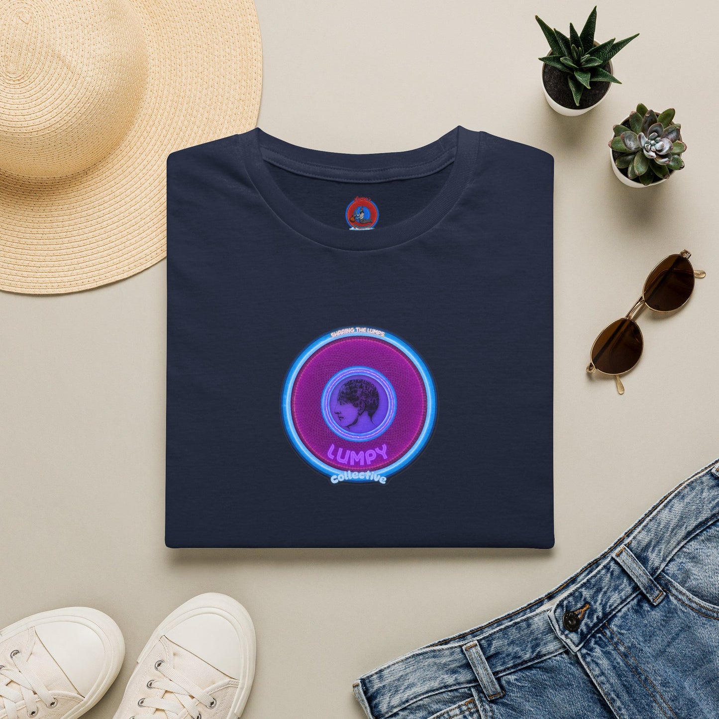 Classic Donut Tee - Unisex Soft-Style - "Lumpy Collective Donut" - rustic purple/light blue lumpy donut - variant 2
