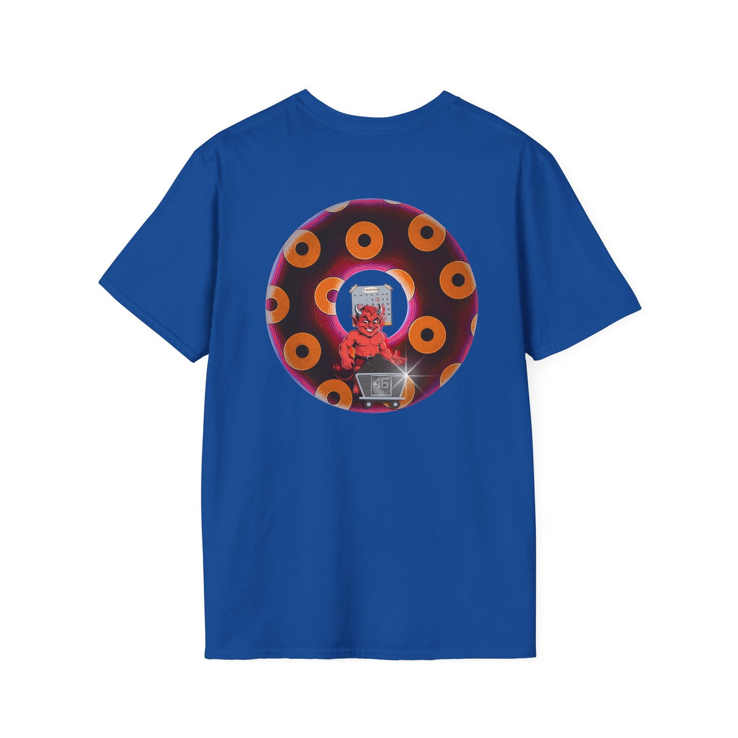 Classic Donut Tee - Unisex Soft-Style - "Every 46th Day Tee Shirt" - paradoxical dark magenta/orange donut