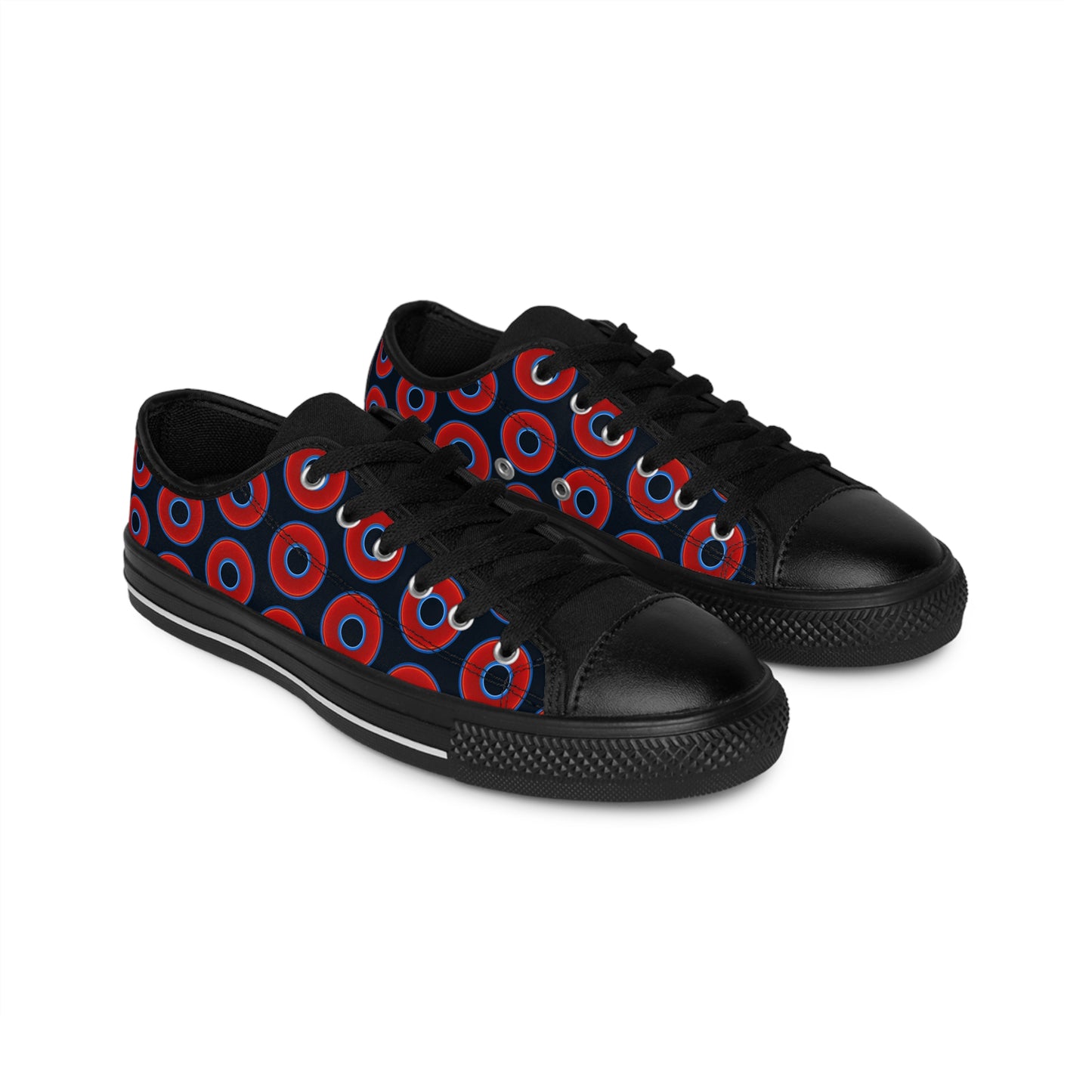 Men's Cushiony Convectors - Low Top - large red vivid donut print w/blue charcoal background