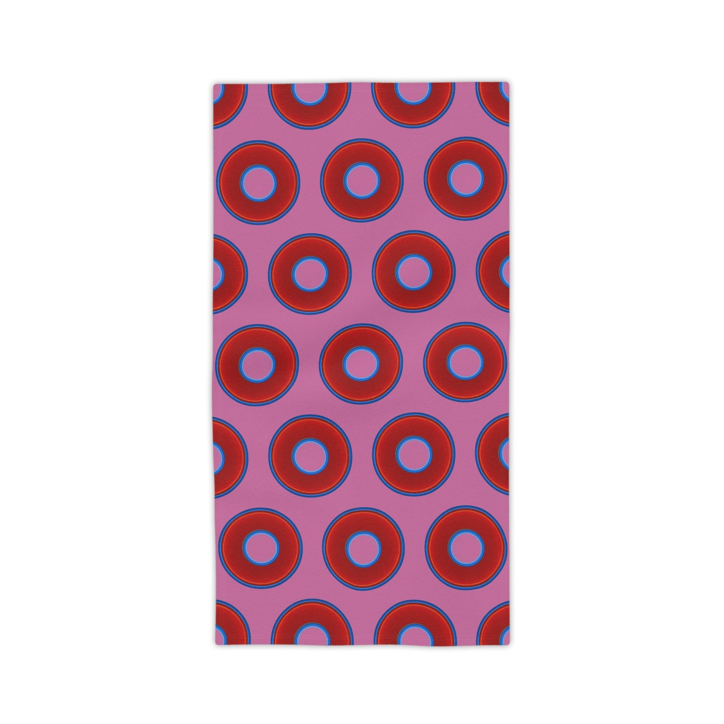Lumpy Donut Towels - vivid red donuts w/pink background
