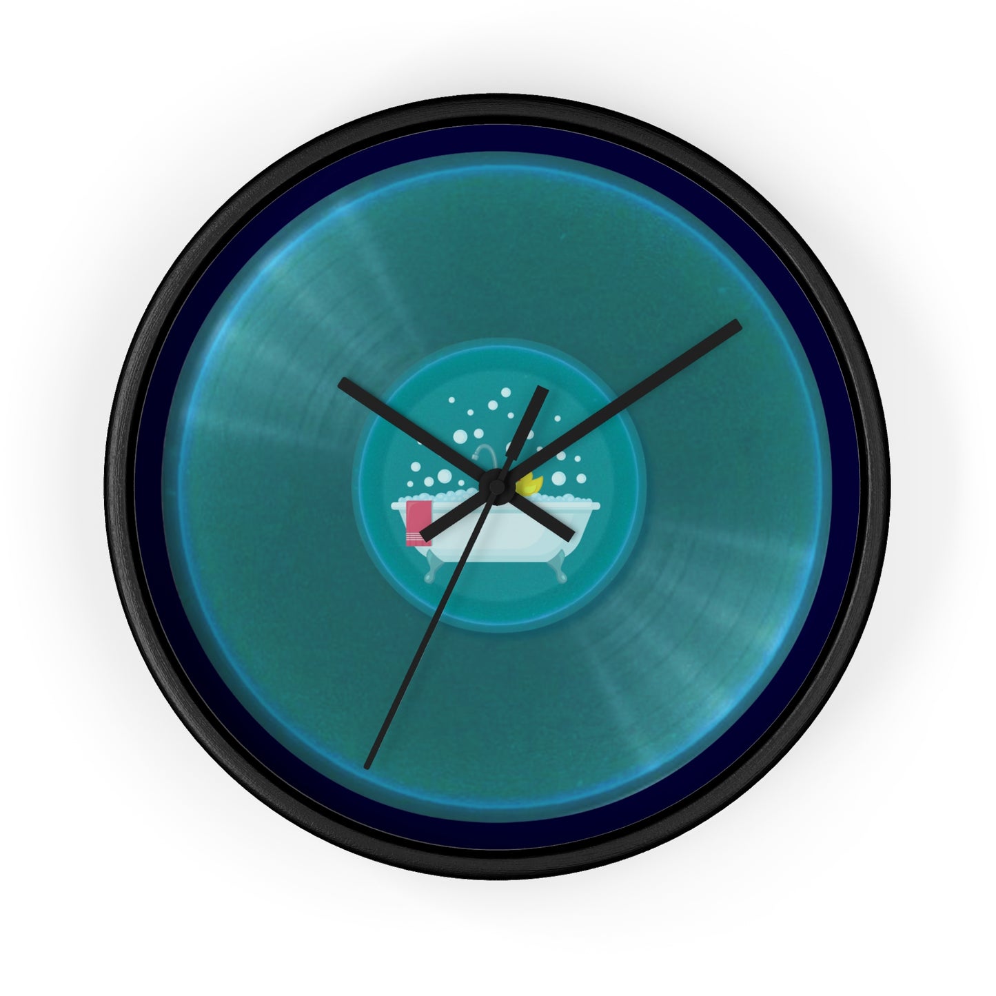 Lumpy Wall Clock - "Bath Time Fun Donut" aquamarine vivid donut w/midnight blue background