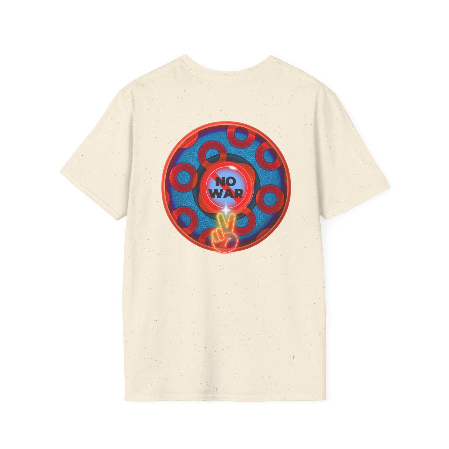 Classic Donut Tee - Unisex Soft-Style - "Peace of My Donut?" - blue/red rustic paradox donut