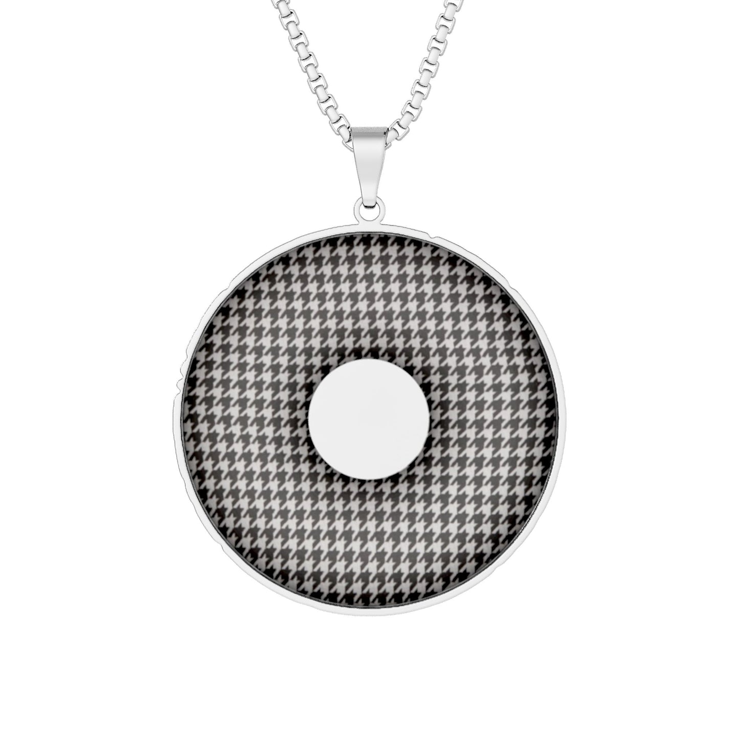 Lump's Heady Donut Necklace - 1" x 1" Stainless Steel Pendant - "Ricky's Trailer Trash Donut" - houndstooth pattern donut