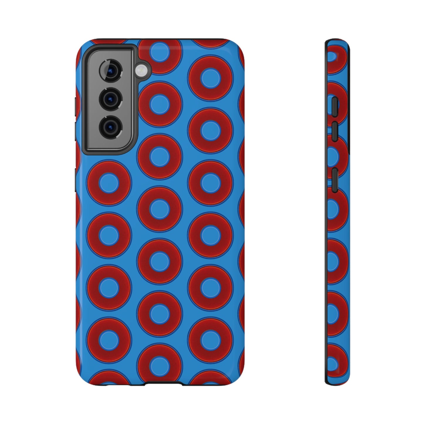Impact-Resistant Lumpy Donut Case - red vivid donut print w/sky royal blue background