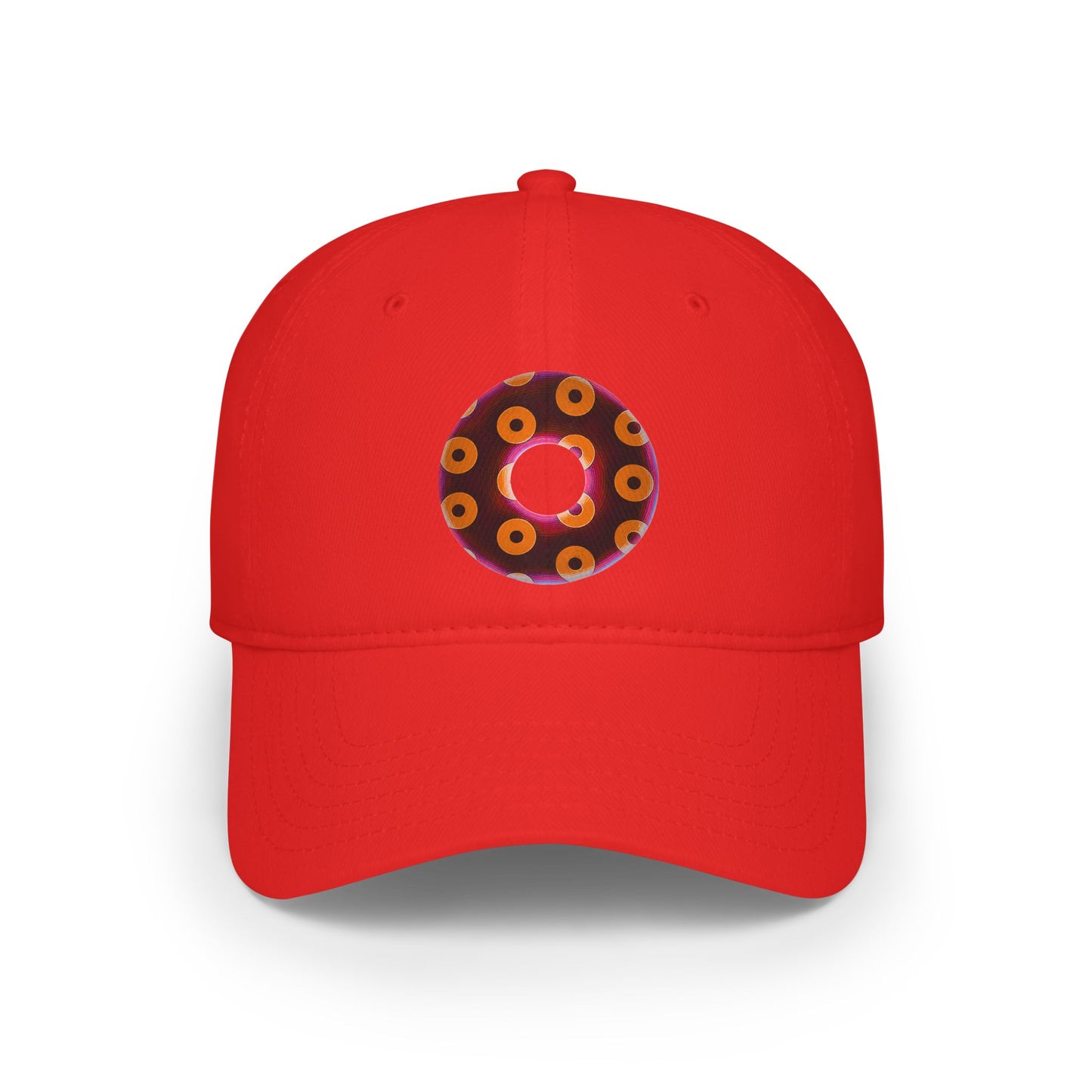 Lumpy Donut Baseball Cap - "Plain [Mary] Jane" - paradoxical dark magenta/orange blimpy donut w/