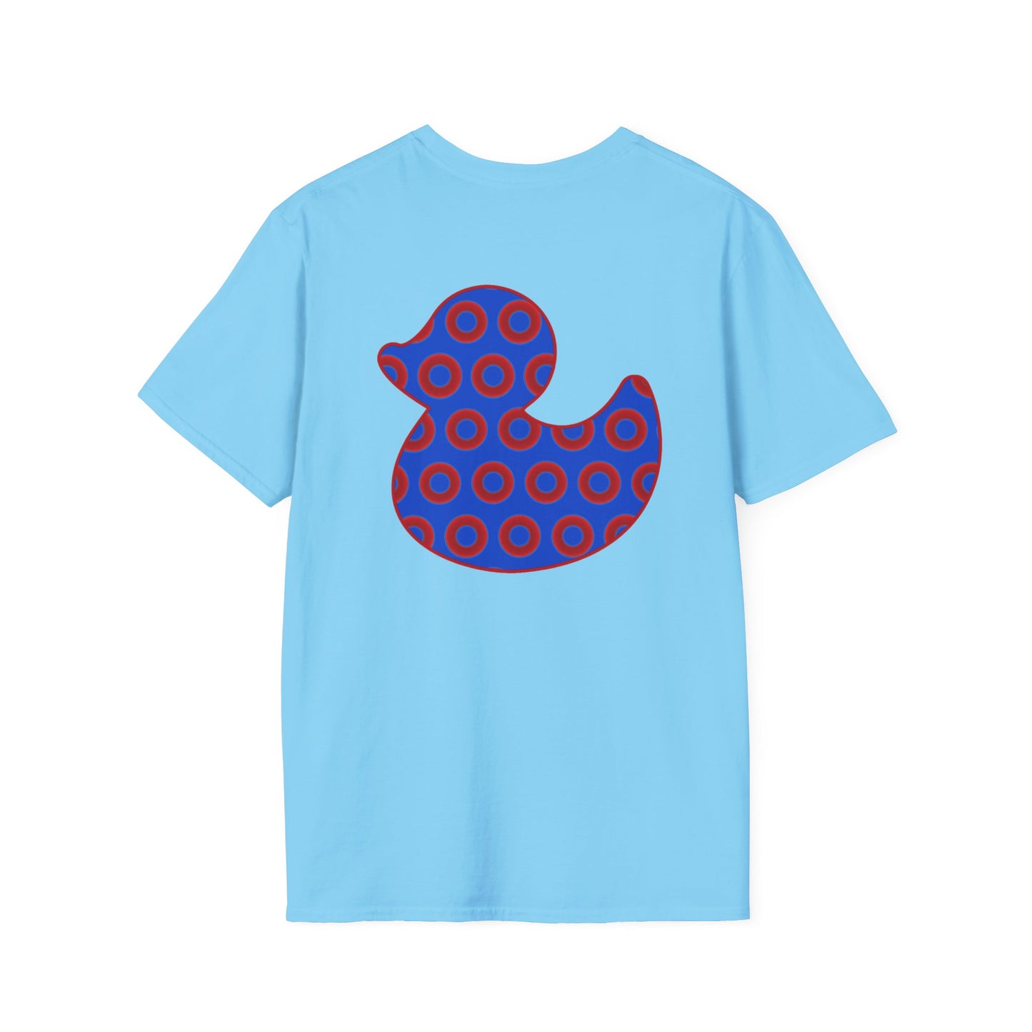 Classic Donut Tee - Unisex Soft-Style - "Rubber Ducky Bath Time Donut" - vivid red/blue donut pattern - variant 3