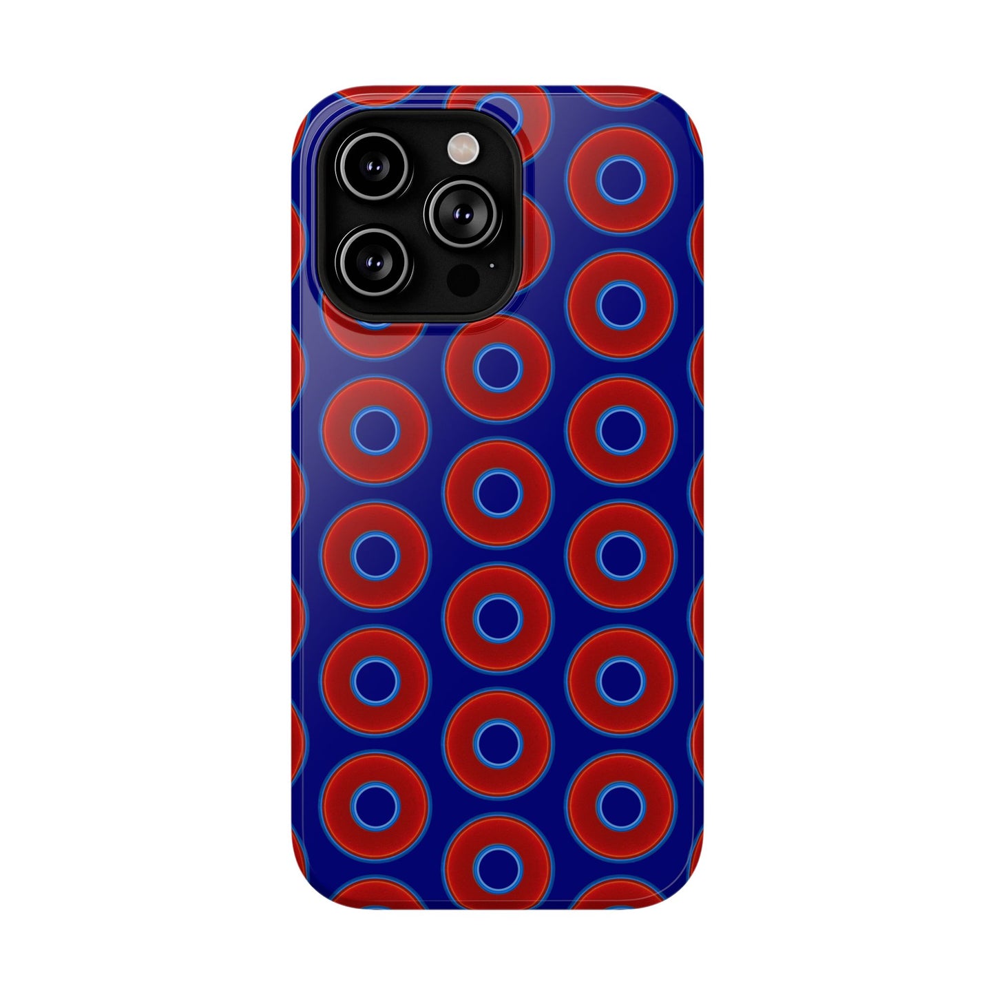 Impact-Resistant Lumpy Donut Case - red vivid donut print w/vivid navy background