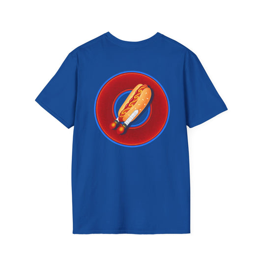 Classic Donut Tee - Unisex Soft-Style - "Viva Las Vegas Donut" -  vivid red donut w/raw dogger - variant 1