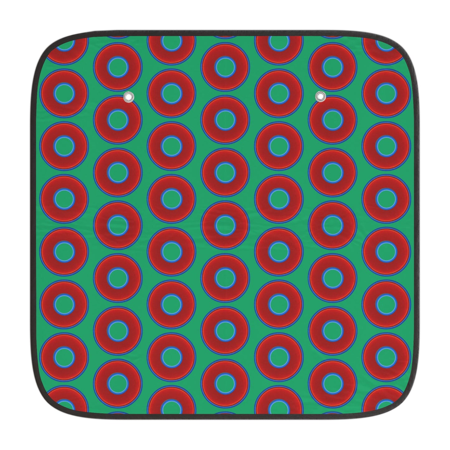 Automotive Donut Sun Shade - red vivid donuts w/jade green background
