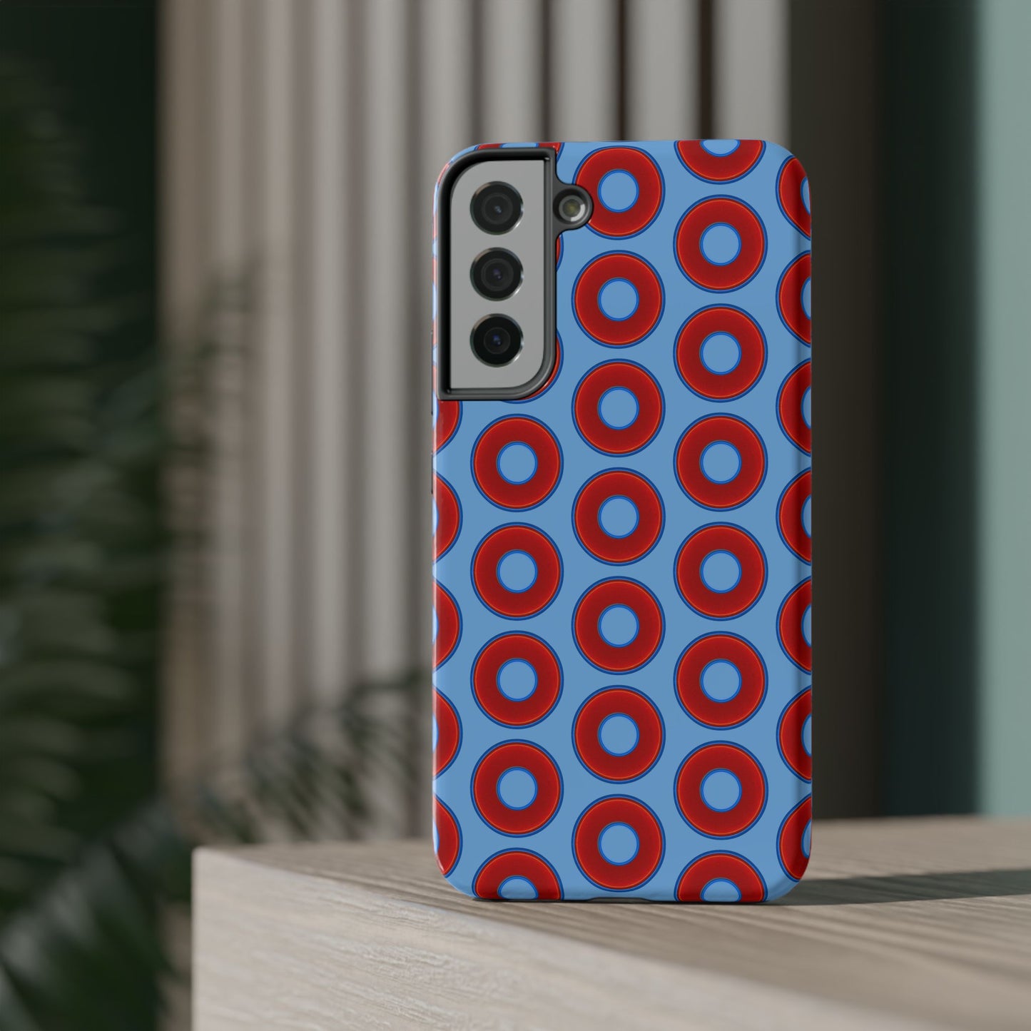 Impact-Resistant Lumpy Donut Case - red vivid donut print w/light blue background