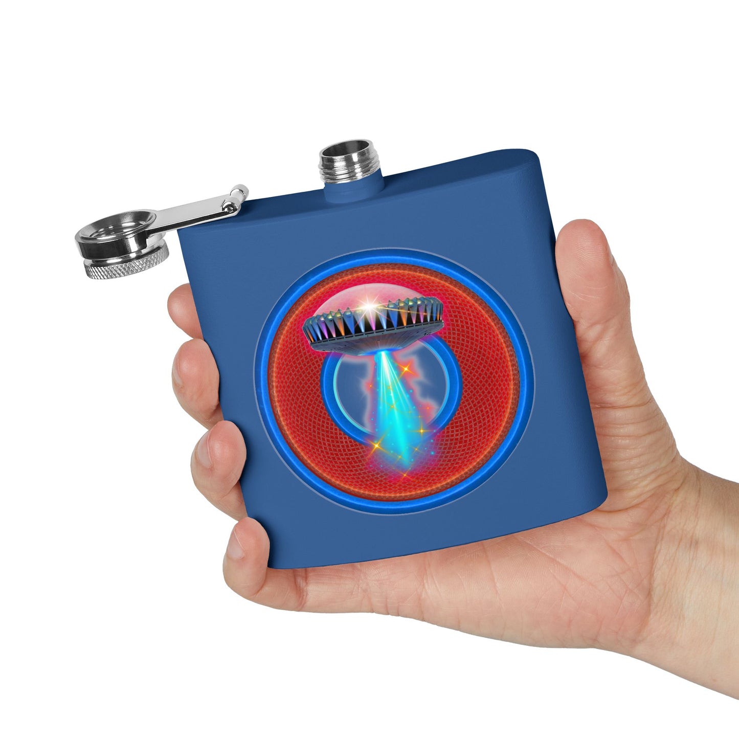 Lump's Donut Flask 6 oz -  "The Mother of All Flasks" - red/blue rustic donut - [*w/your choice of 6 backgrounds]