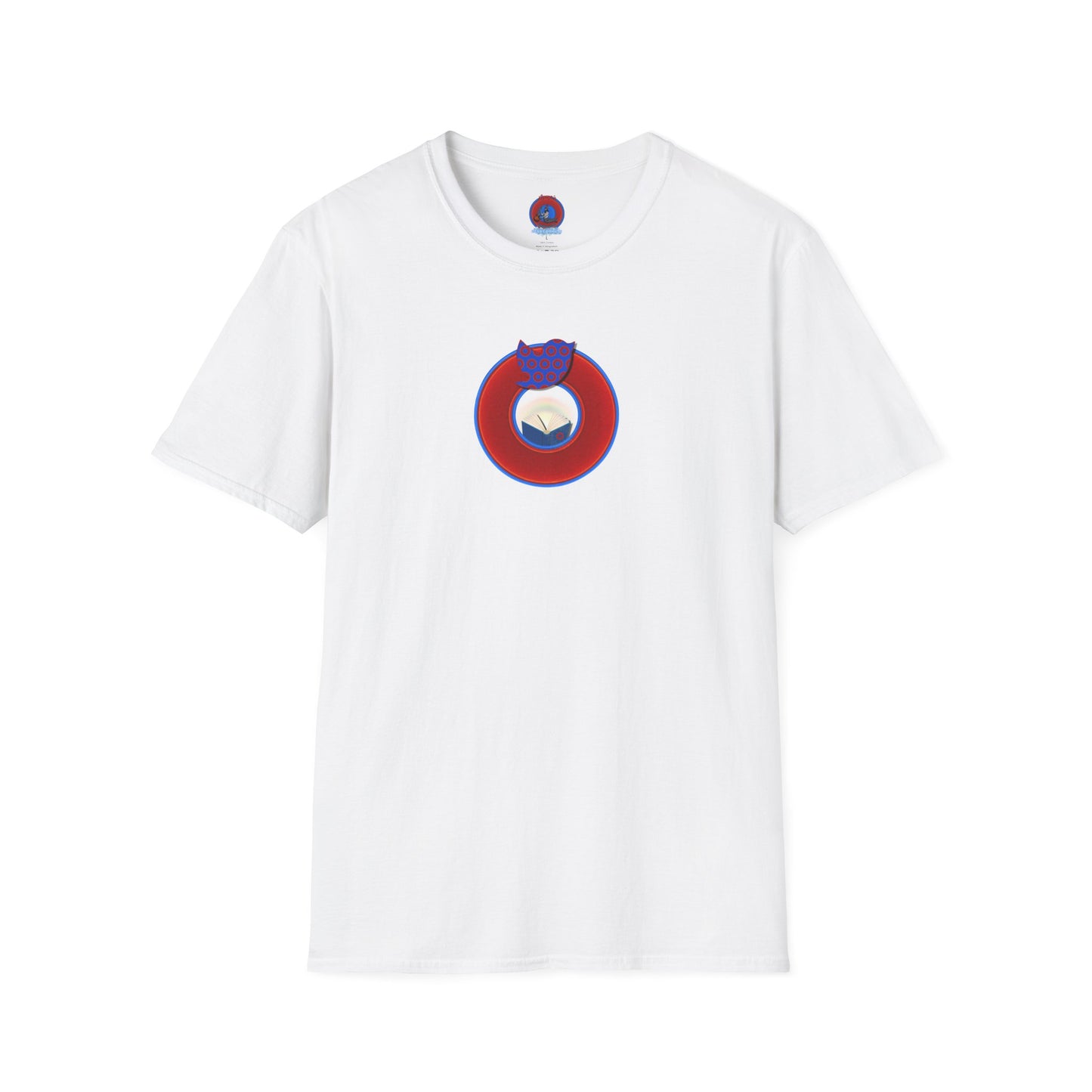 Classic Donut Tee - Unisex Soft-Style - "Phamous Mocking Donut" - vivid red/blue donut