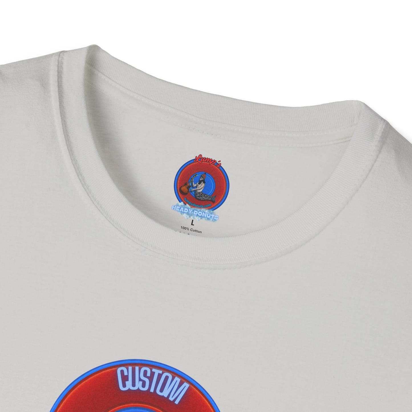 Classic Donut Tee - Unisex Soft-Style - "Example: Custom Donut Tee" - vivid red dirt mall donut
