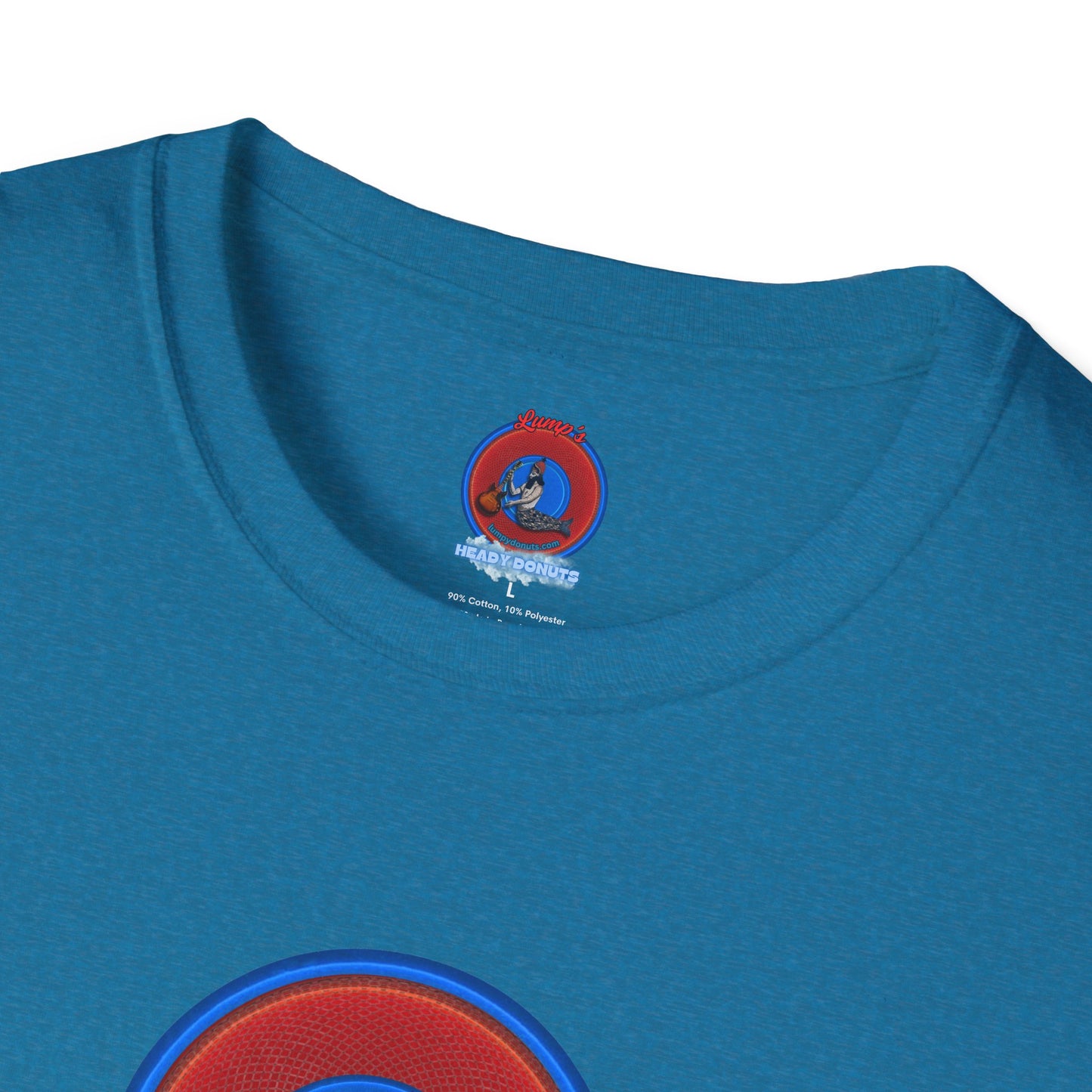 Classic Donut Tee - Unisex Soft-Style - "The Story of the Donut - a Ghostly Good Time" - red/blue rustic donut - variant 1