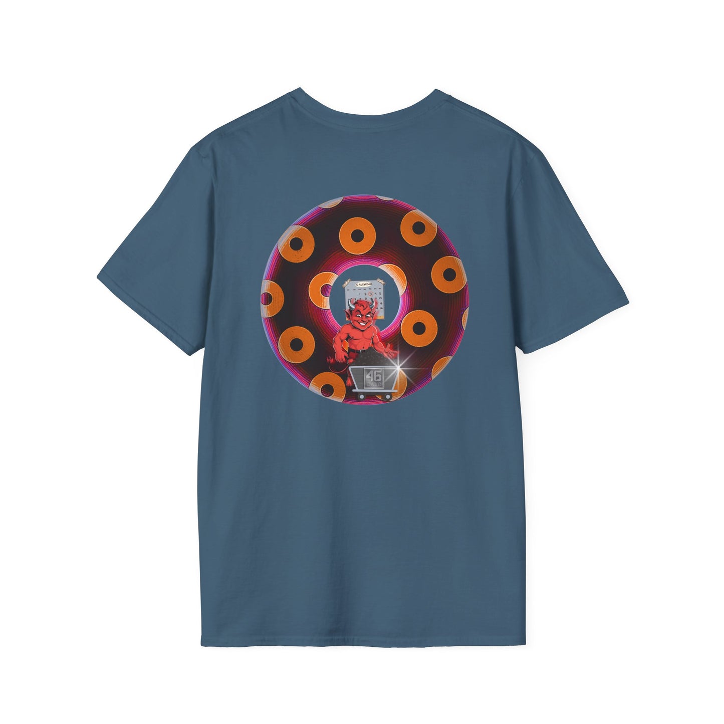 Classic Donut Tee - Unisex Soft-Style - "Every 46th Day Tee Shirt" - paradoxical dark magenta/orange donut