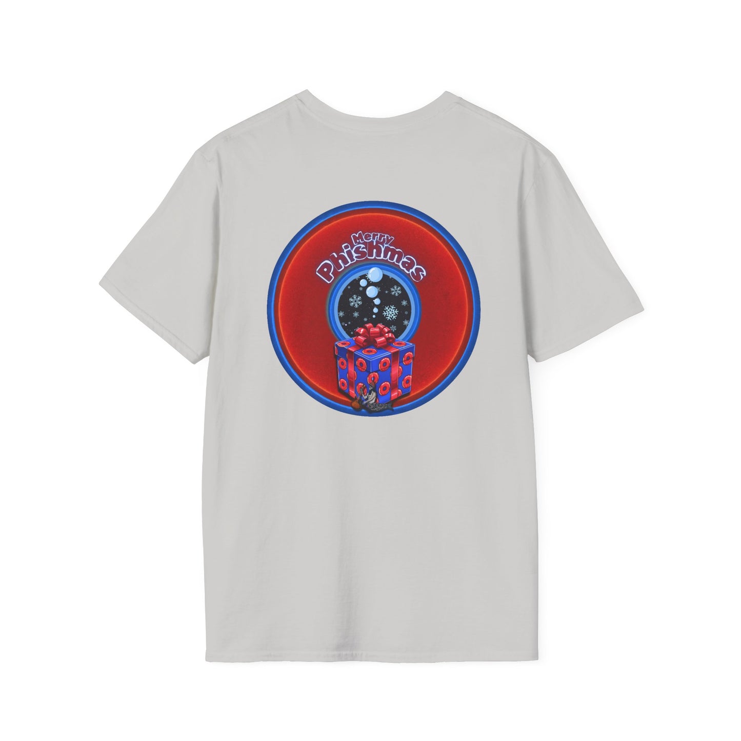 Classic Donut Tee - Unisex Soft-Style - "Phishmas Caroler's Tee " - vivid red/blue donut - variant 4