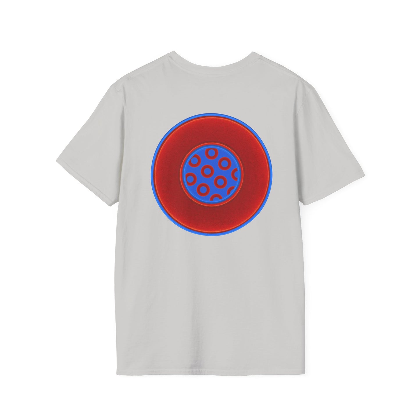 Classic Donut Tee - Unisex Soft-Style - "Portal Donut" - vivid red/blue donut  - w/royal blue - variant 1