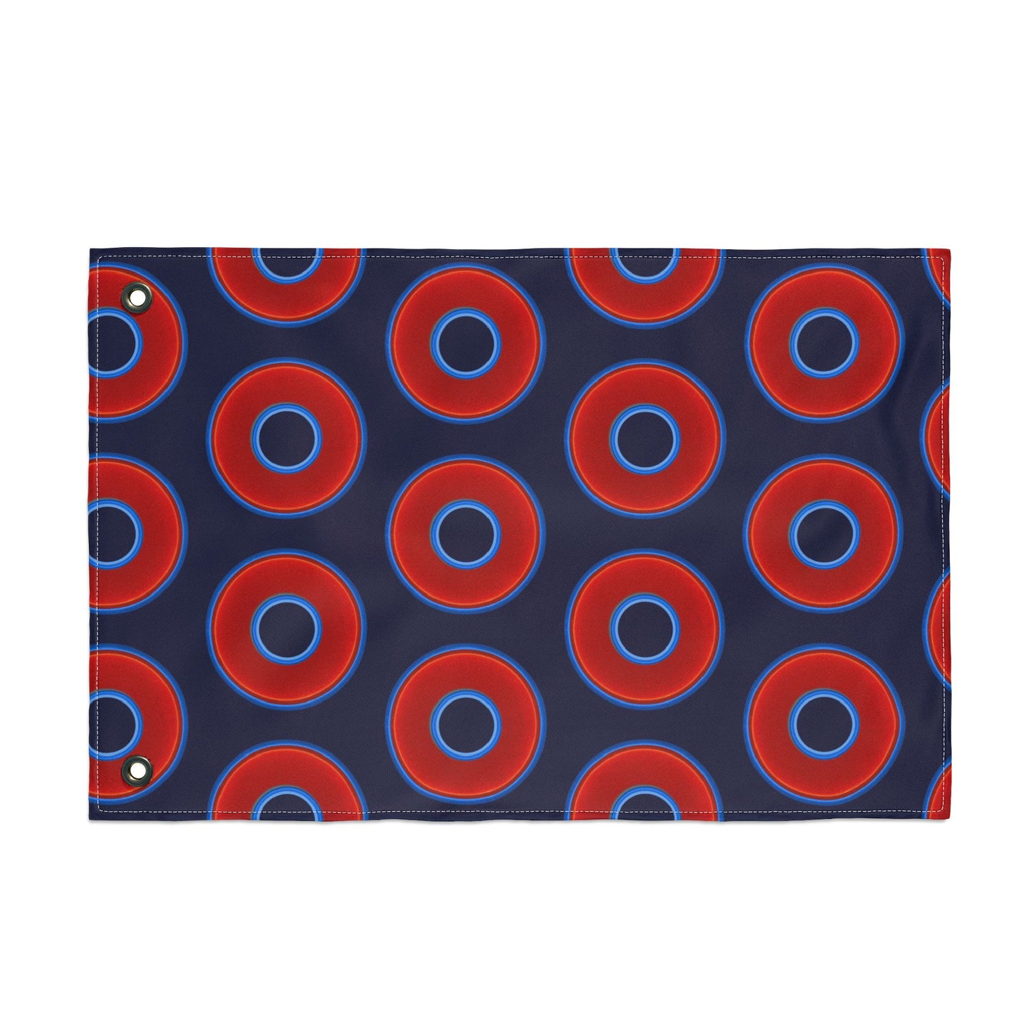 Lumpy Flagpole Sitters - Donut Flags [12" x 18"] - red vivid donut print w/dark navy blue background