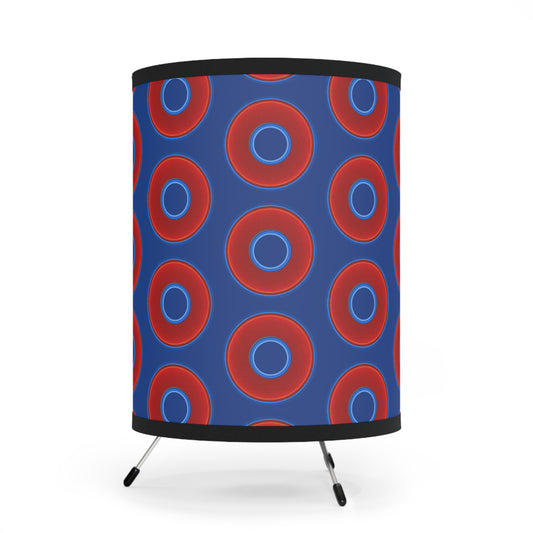 Lumpy Tripod Donut Lamp - vivid red donuts w/dark blue background