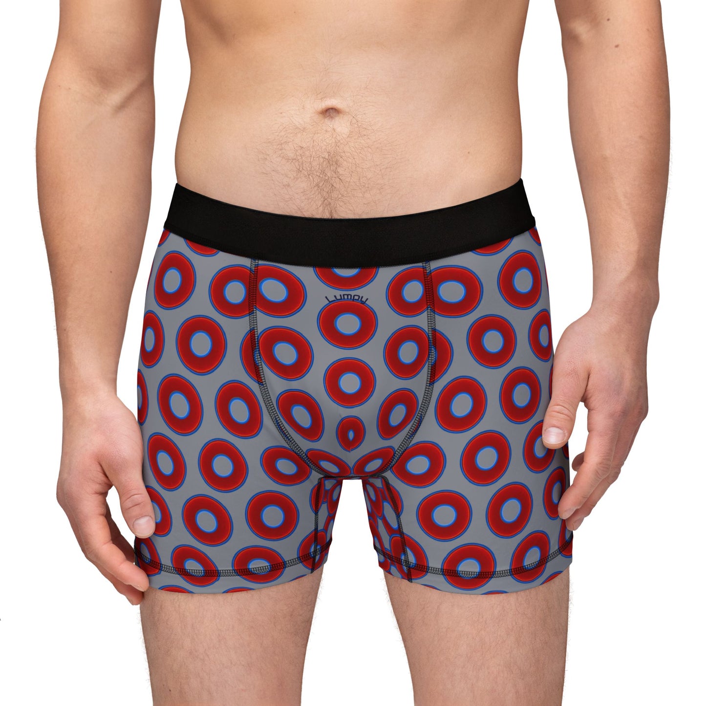 Men's Donut Boxers - red vivid donuts w/gray background