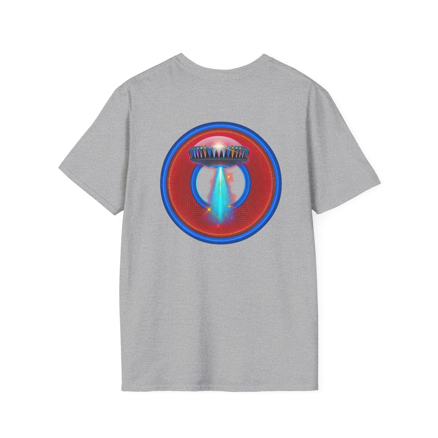 Classic Donut Tee - Unisex Soft-Style - "Donuts now Served on the Mothership" - red/blue donut