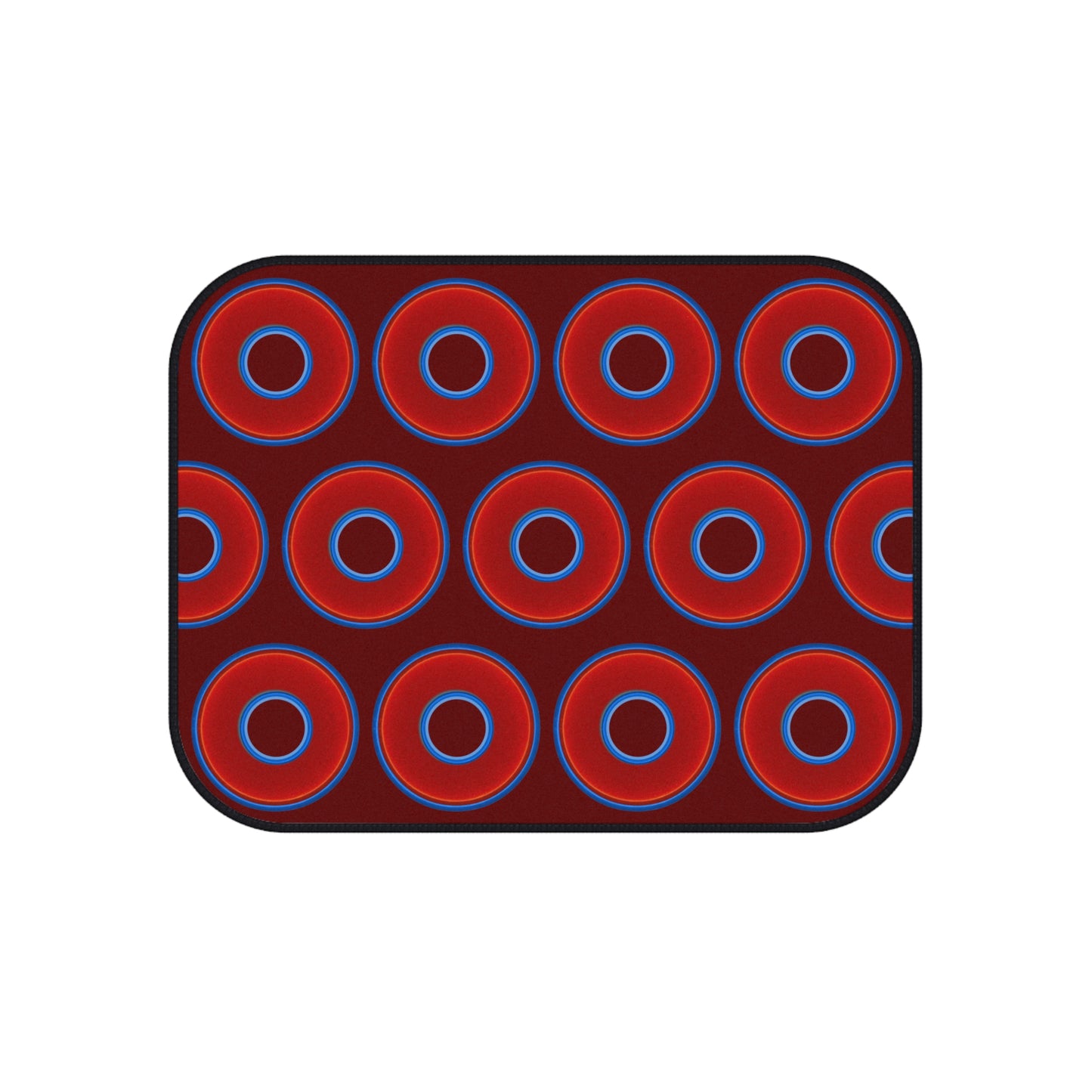Contacted Car Mats - vivid donut print w/dark red background