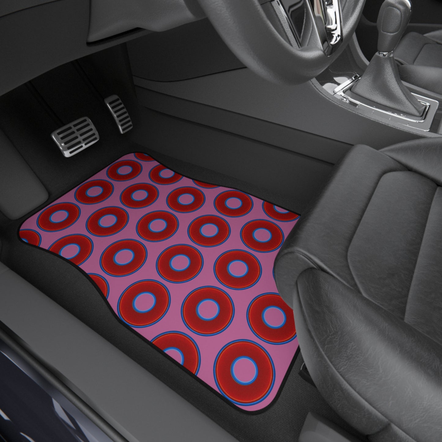 Contacted Car Mats - vivid donut print w/pink background