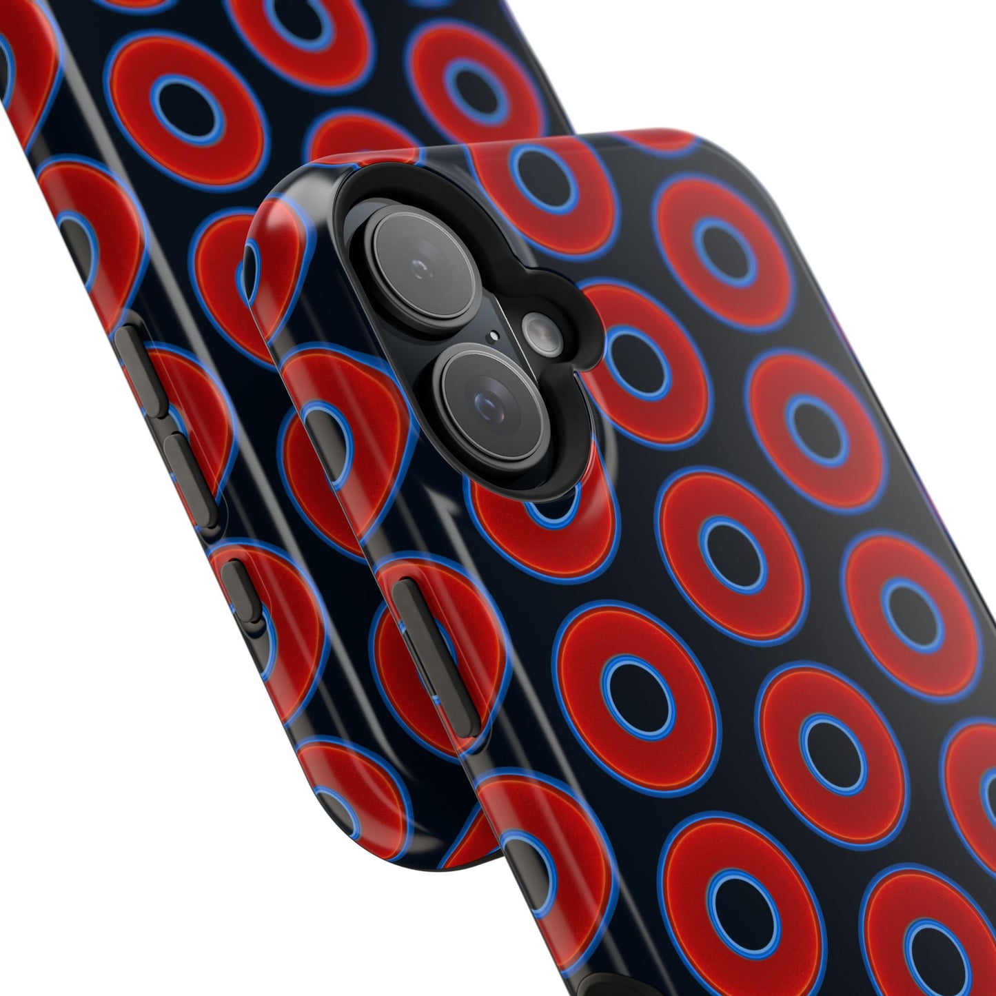 Impact-Resistant Lumpy Donut Case - red vivid donut print w/blue charcoal background