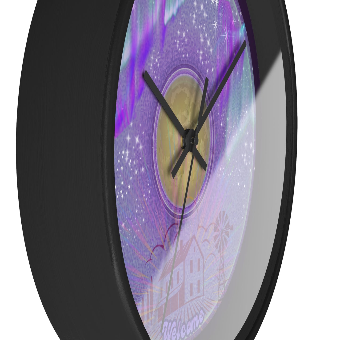 Lumpy Wall Clock - "Welcome, This is your Donut Clock" - variant 1 - vivid purple donut w/midnight purple background