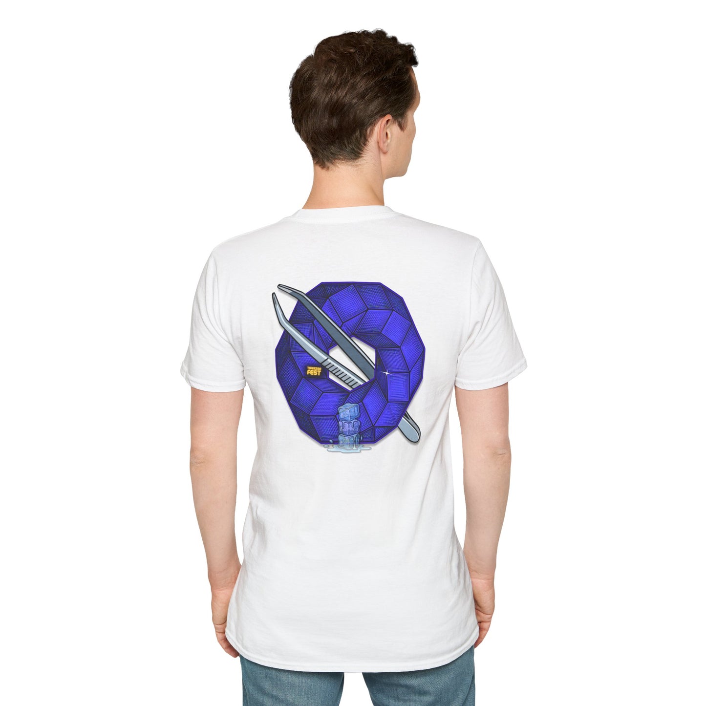 Classic Donut Tee - Unisex Soft-Style - "The Teasing Festivus Donut" - blue rustic cubed donut