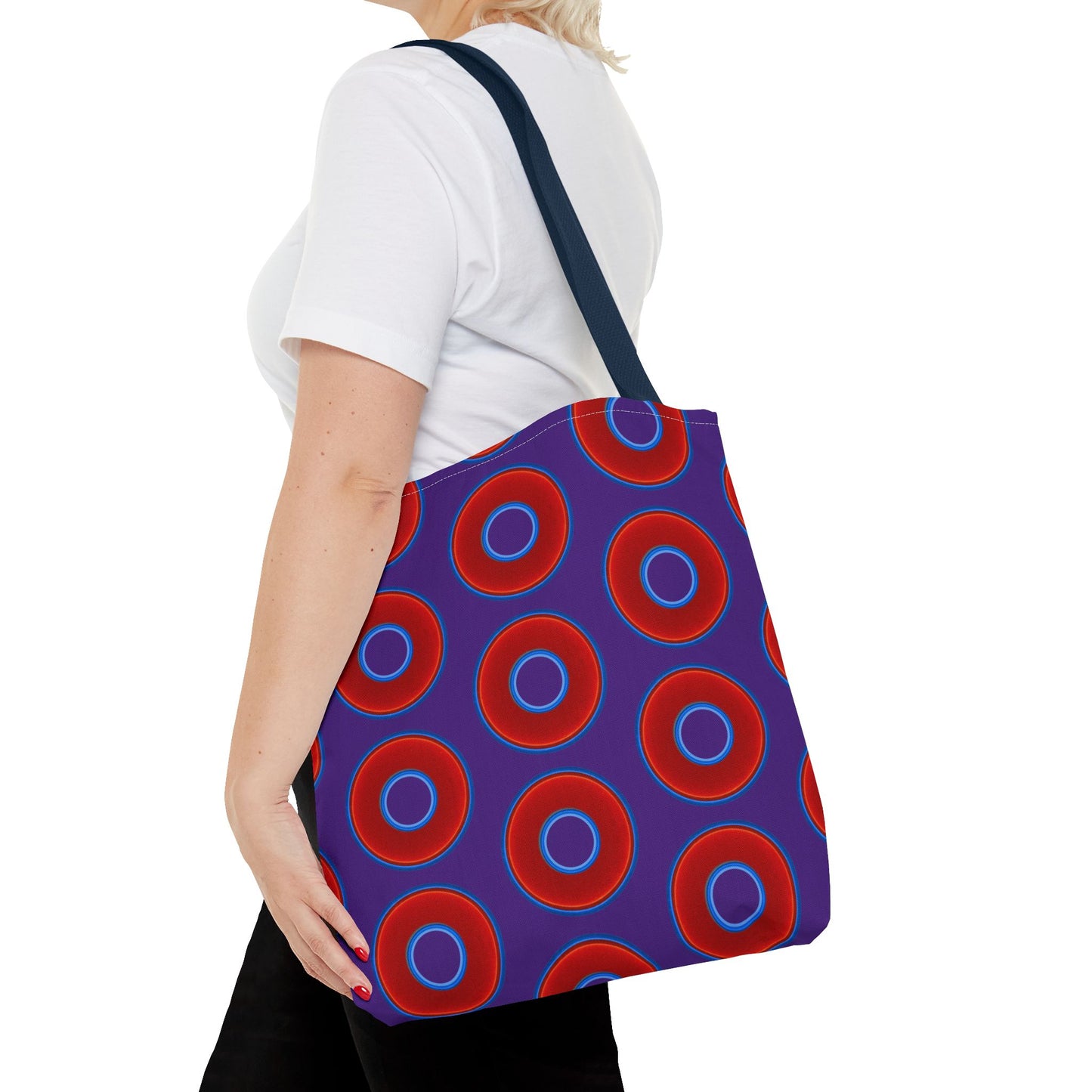 Lumpy Beach/Tote Bag - red vivid donuts w/dark purple background