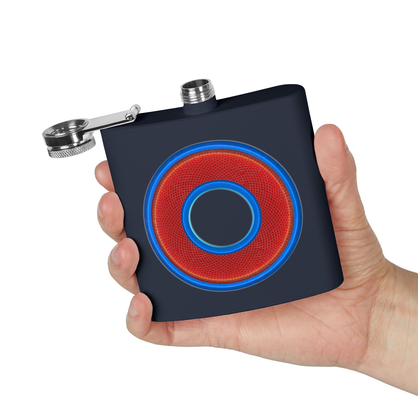 Lump's Donut Flask 6 oz - rustic red/blue donut - [*w/your choice of 6 backgrounds]
