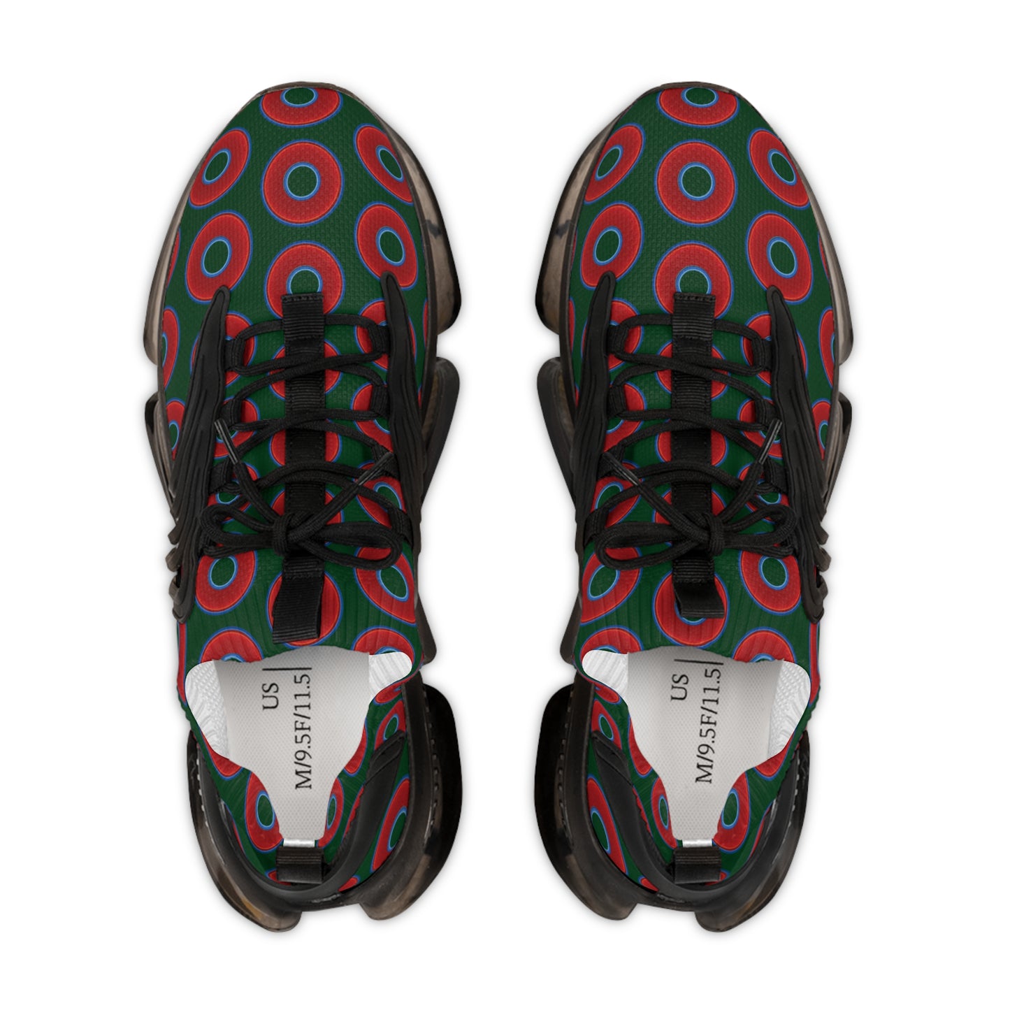 Donut Kicks - red vivid donut print w/deep pond green background