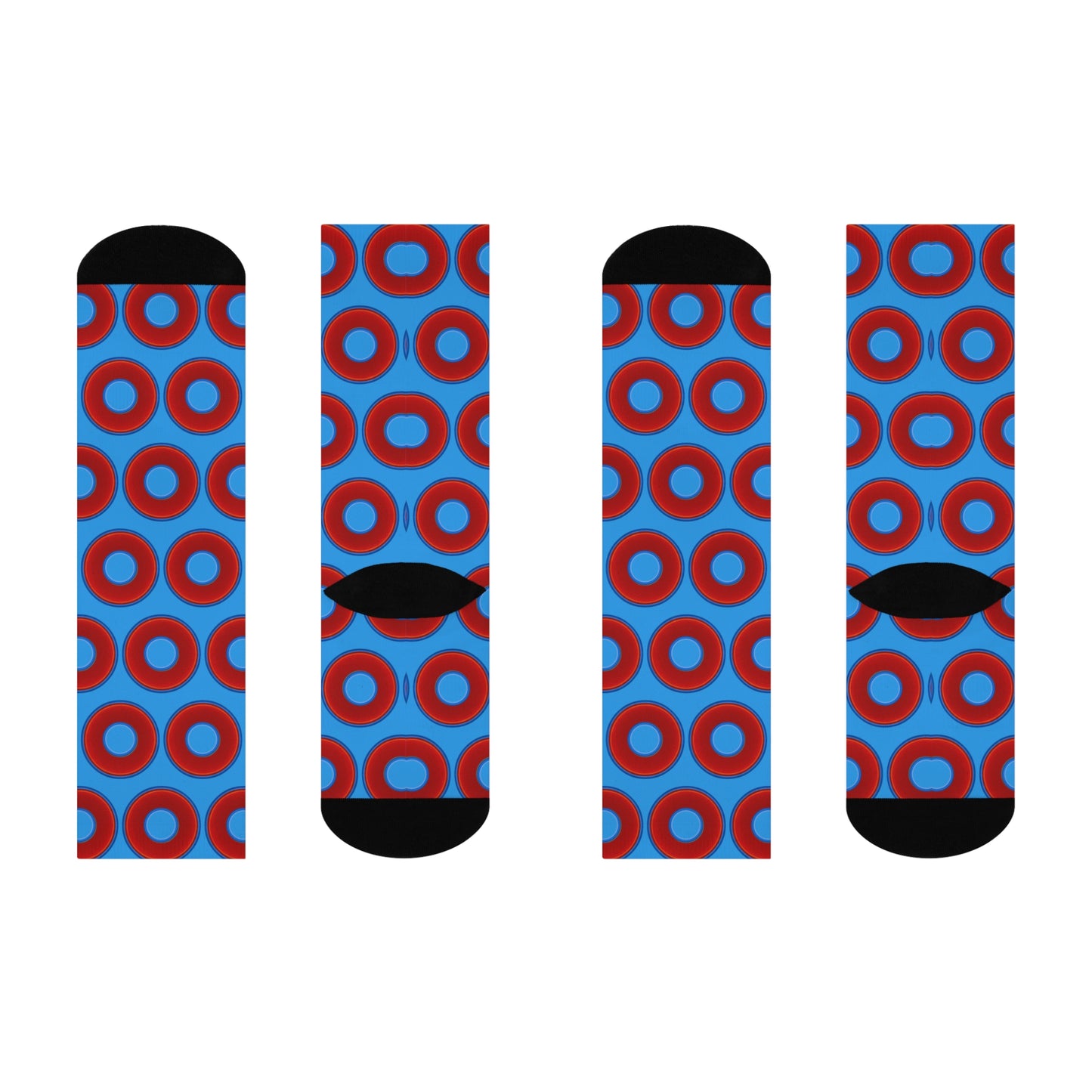 Lumpy Sox - cushioned crew - vivid red donut print w/sky royal blue background