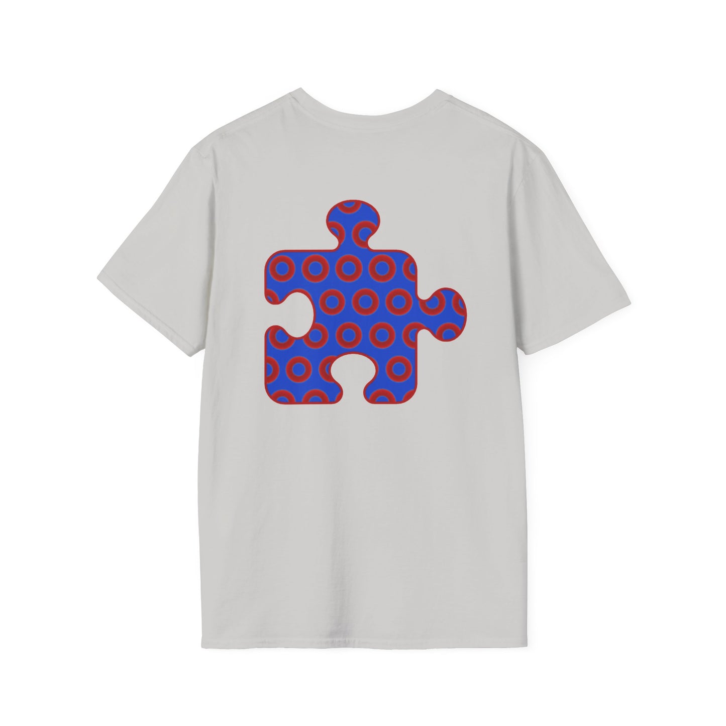 Classic Donut Tee - Unisex Soft-Style - "Trey's Completed Donut Pattern" - vivid red/blue puzzle pattern - variant 2