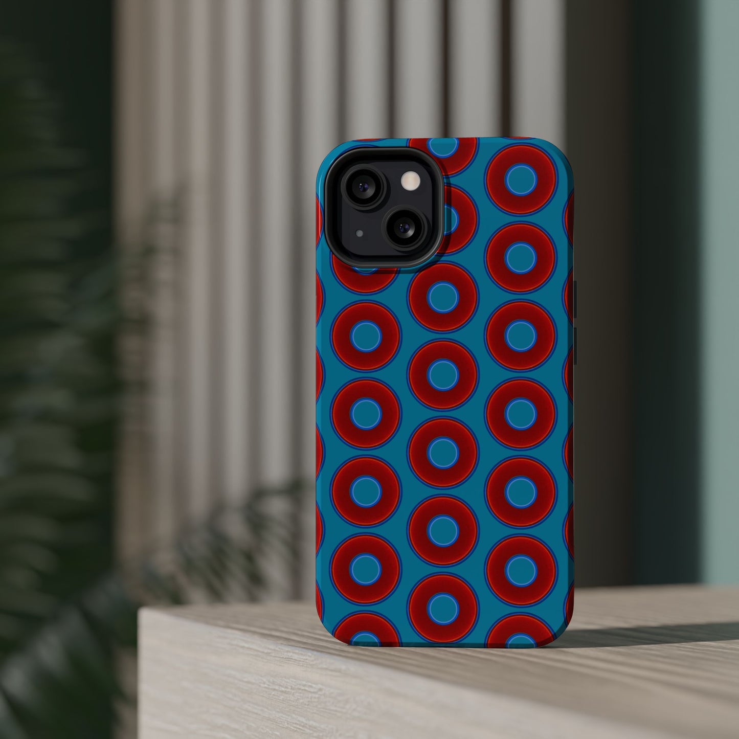Magnetic Tough Donut Case - red vivid donut print w/aquamarine blue background