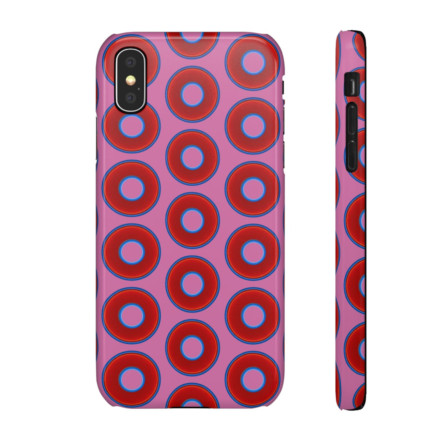 Lumpy Donut Snap Case - red vivid donut print w/light pink background