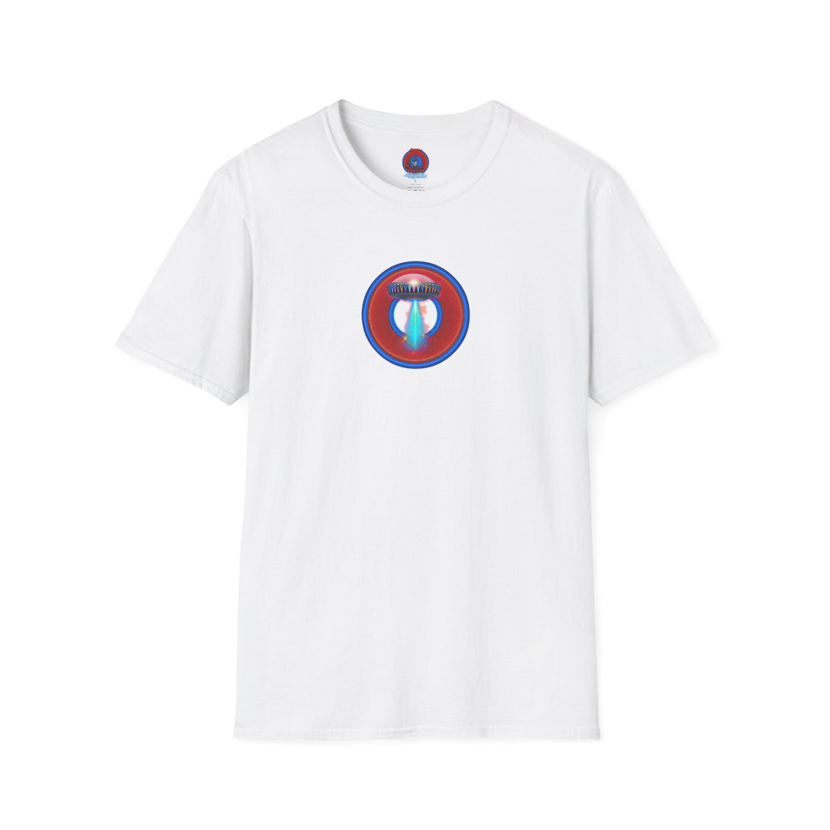 Classic Donut Tee - Unisex Soft-Style - "Donuts now Served on the Mothership" - red/blue donut